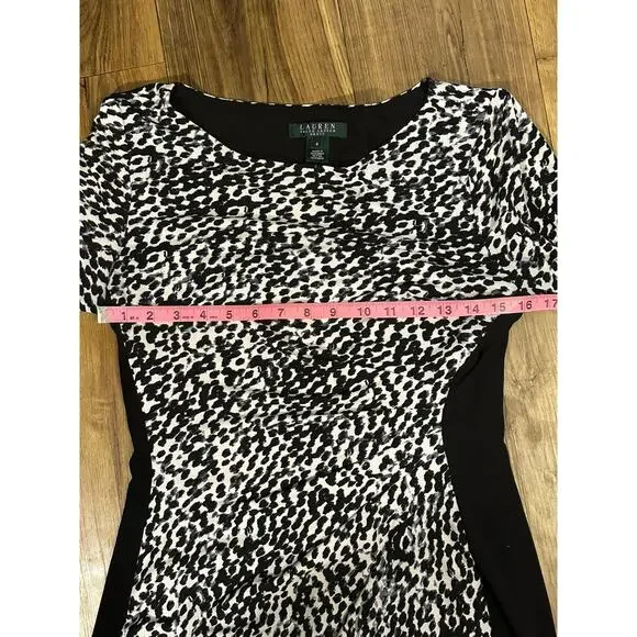 Lauren Ralph Lauren Black White Sheath Dress | Women S | Colorblock Midi - Picture 6 of 9